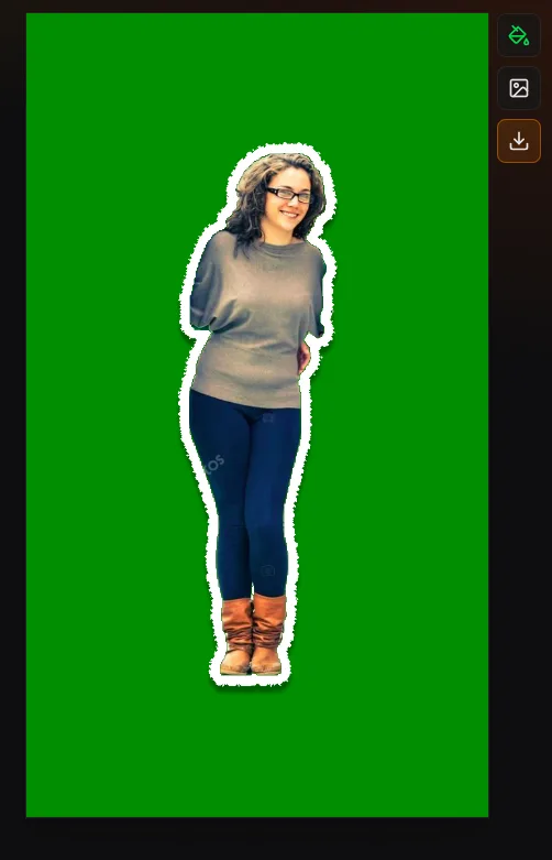 Paper cutout portrait exported on a chroma green background