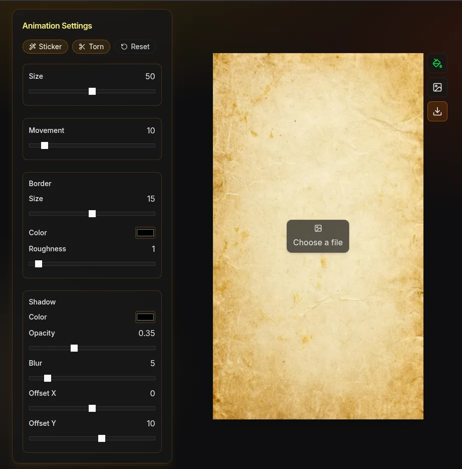 Paper Animation editor controls beside a portrait paper cutout preview